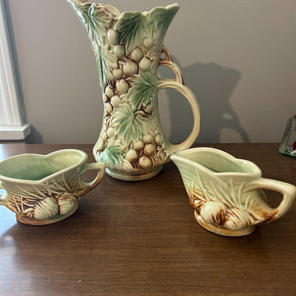 McCoy Vintage Ceramic Pitcher and Creamer Set with Leaf Design